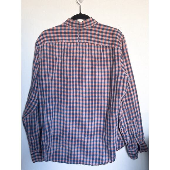 Banana Republic Camden Linen Button Down Plaid Shirt Large Blue Orange Casual - Picture 3 of 4